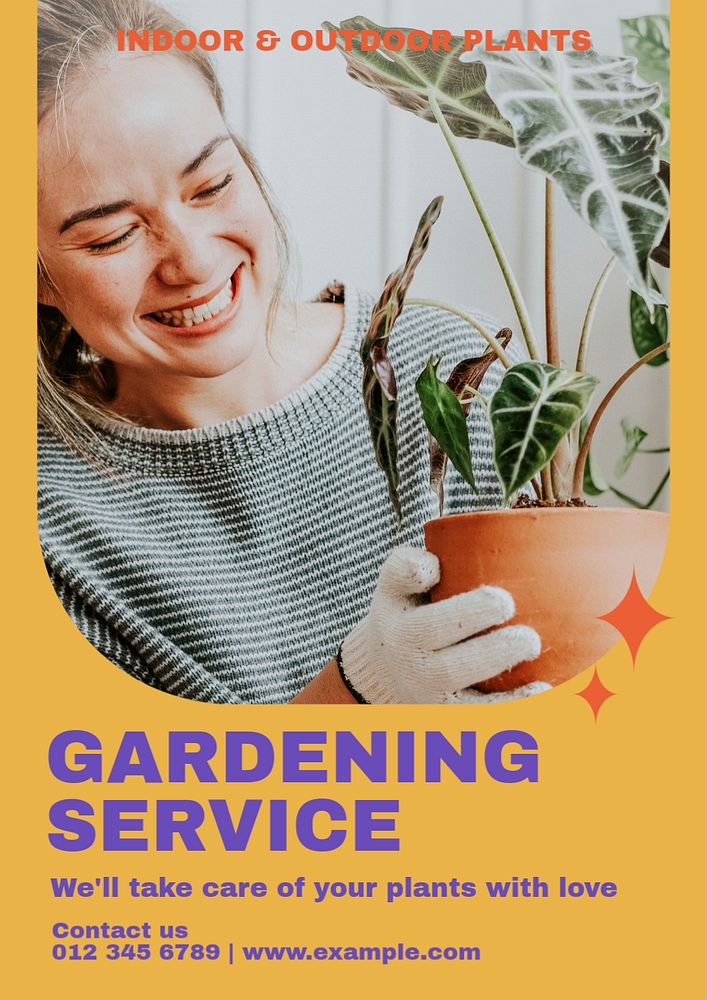 Gardening service poster template, editable text and design