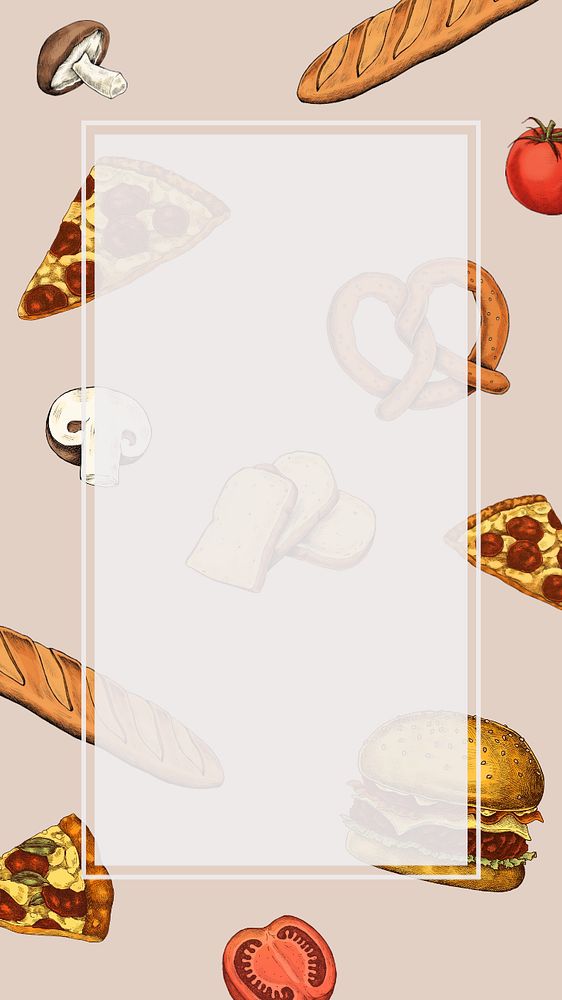 Fast food frame, brown iPhone wallpaper, editable design