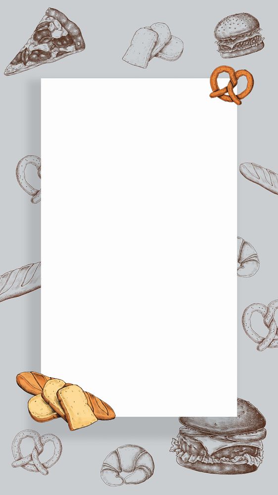 Baked bread vintage frame, gray iPhone wallpaper, editable design