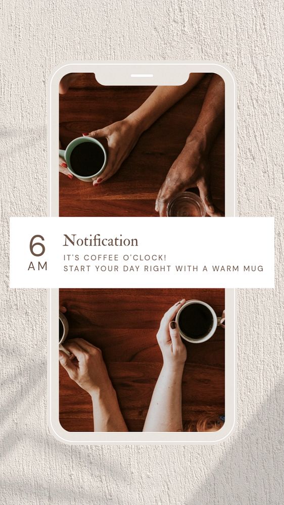 Morning coffee notification  Instagram story template, editable text