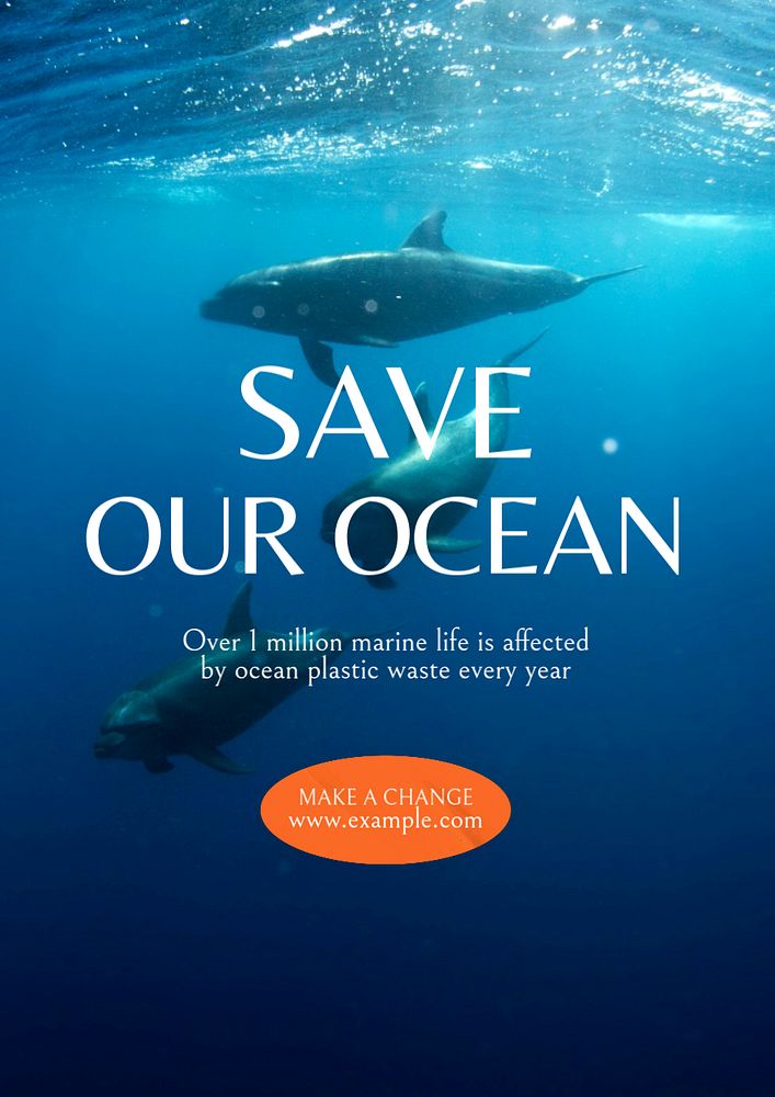 Save ocean poster template, editable text & design