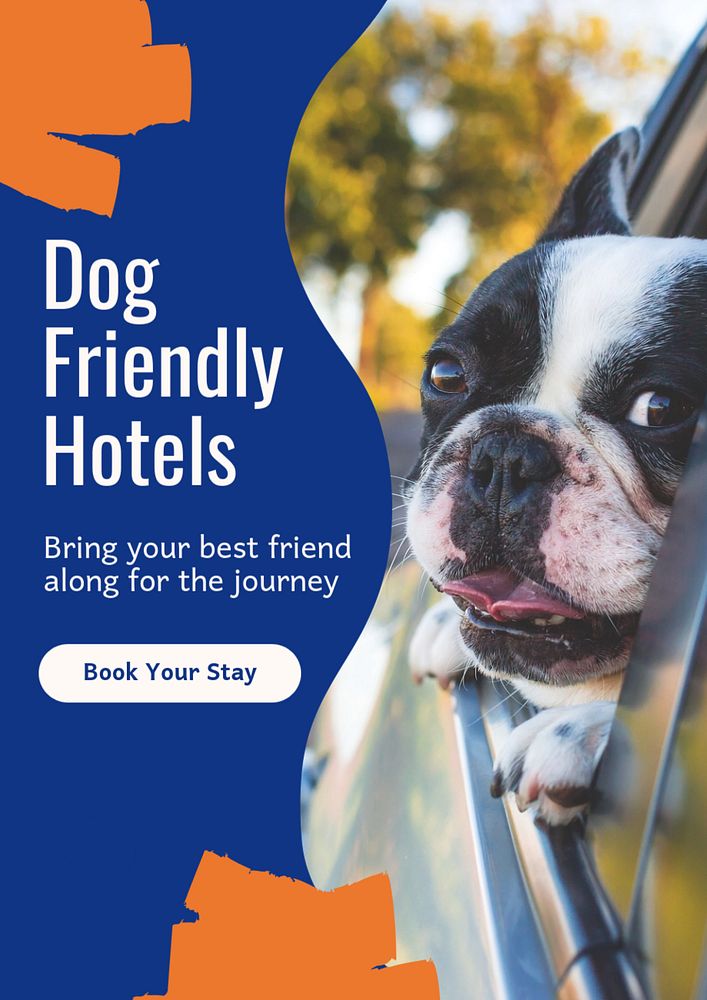 Dog friendly hotels  poster template, editable text & design