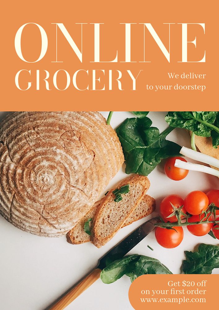 Online grocery  poster template, editable text & design