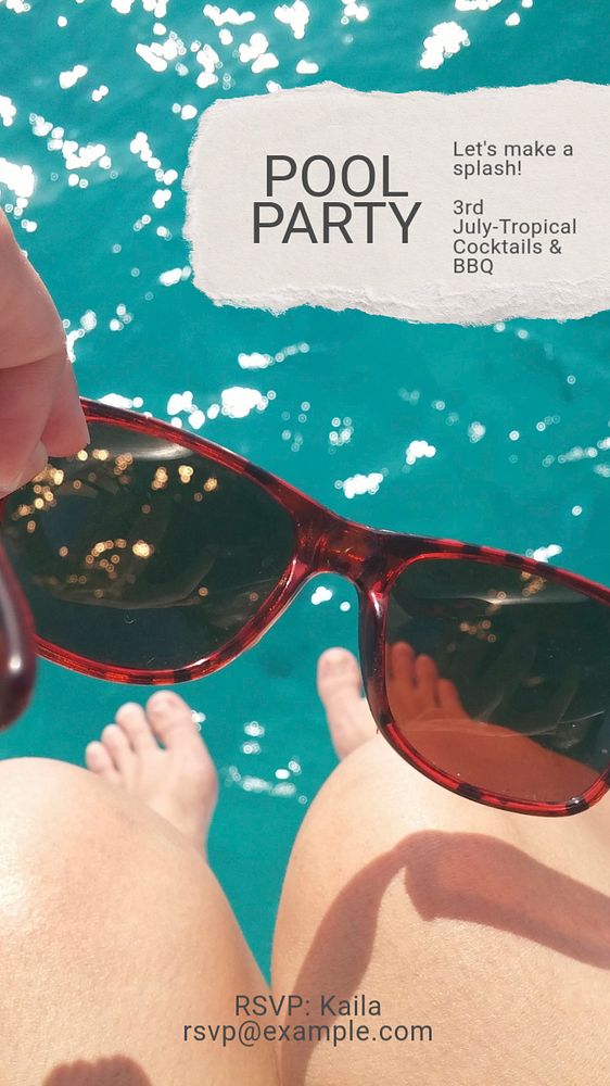 Pool party  Instagram story template, editable text