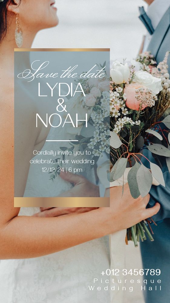 Wedding invitation  Instagram story template, editable text