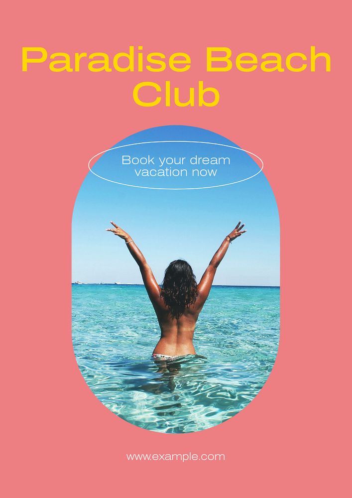 Paradise beach club  poster template, editable text & design