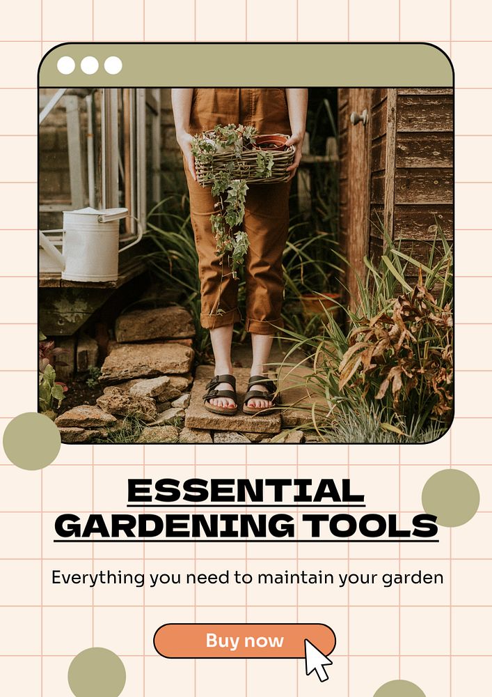 Gardening tools  poster template, editable text & design