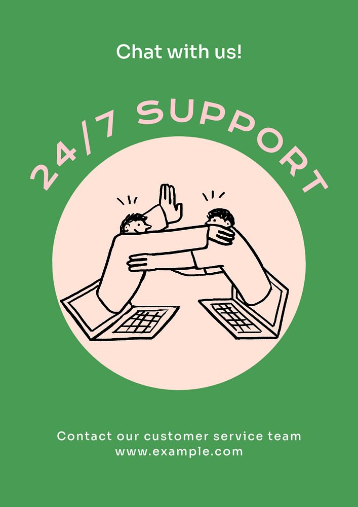 24/7 support  poster template, editable text & design