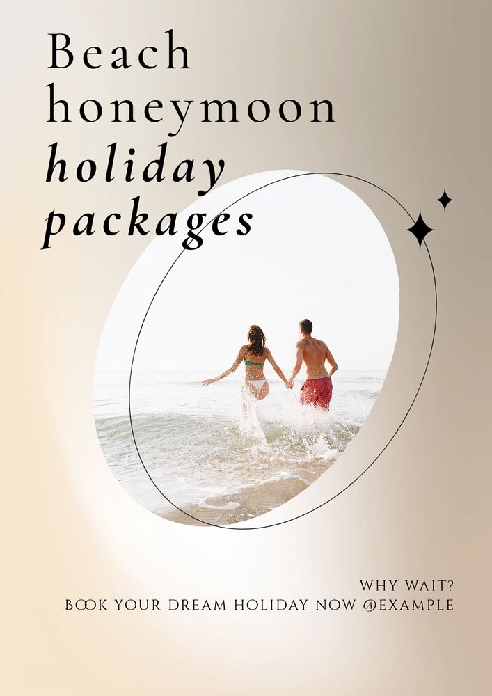 Beach honeymoon holiday  poster template, editable text & design