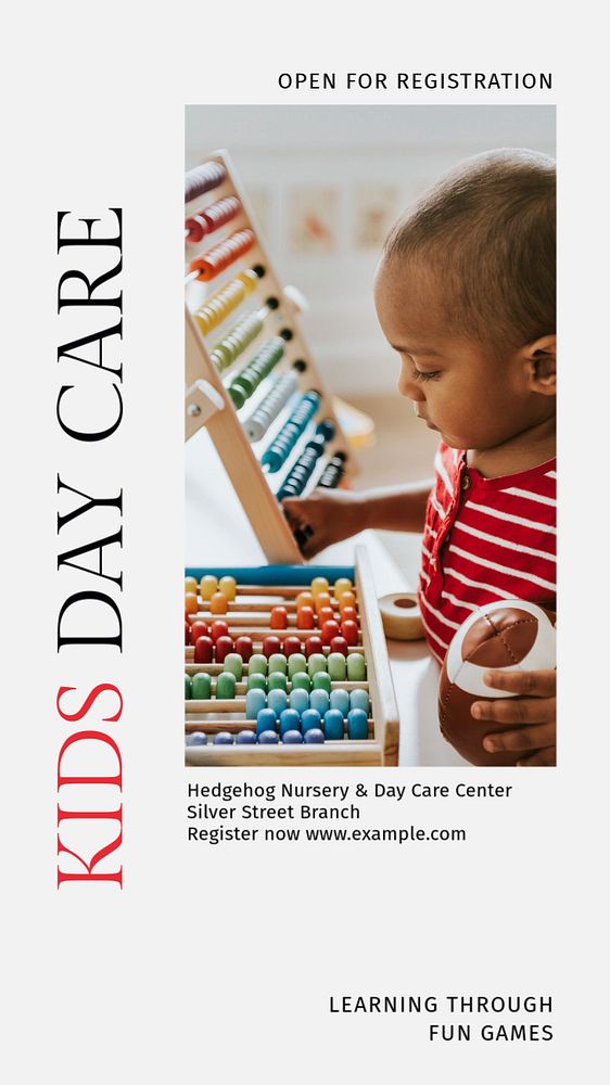 Kids day care  Instagram story template, editable text