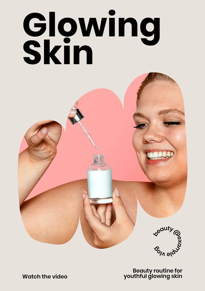 Glowing skin poster template, editable text & design