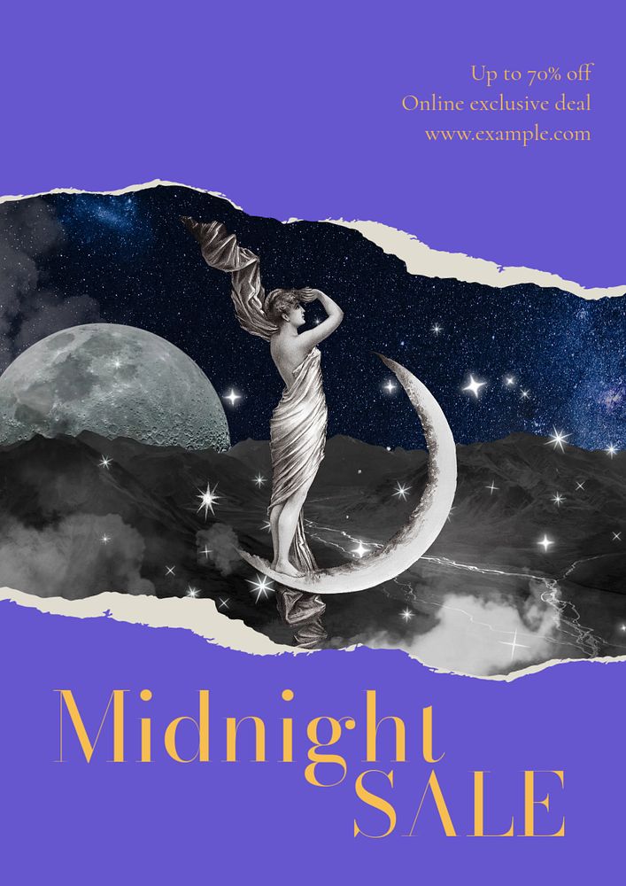 Midnight sale poster template, editable text & design