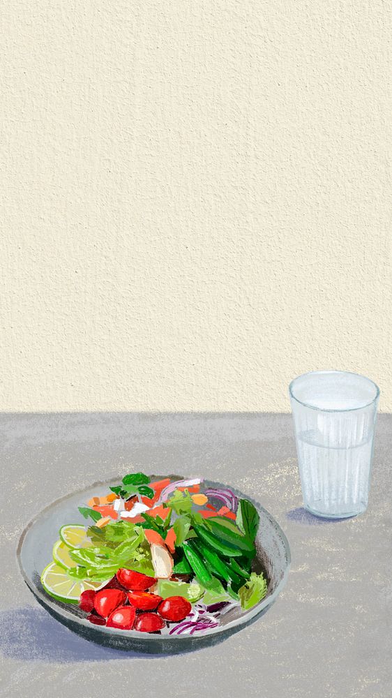 Healthy salad illustration iPhone wallpaper, editable design