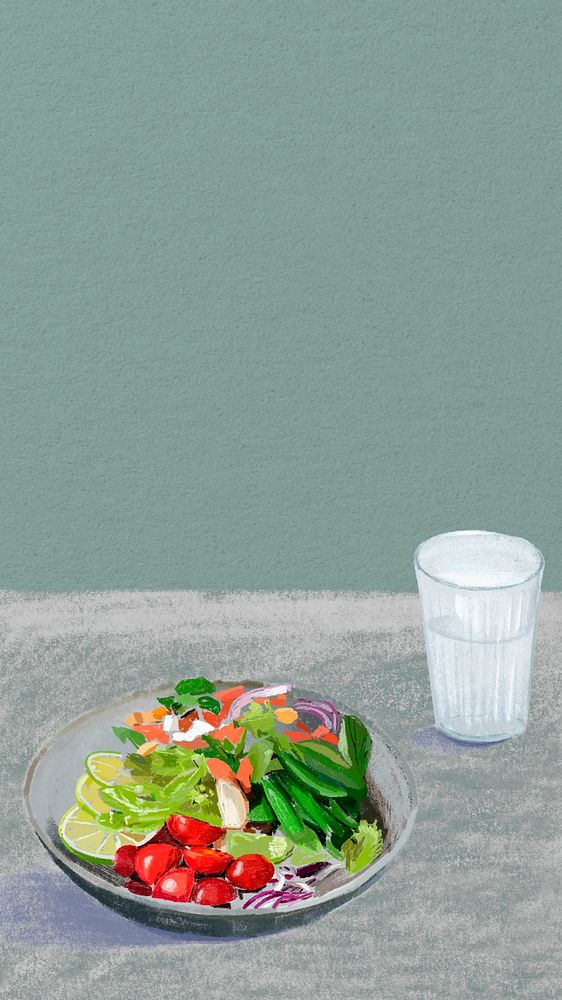 Healthy salad illustration iPhone wallpaper, editable design