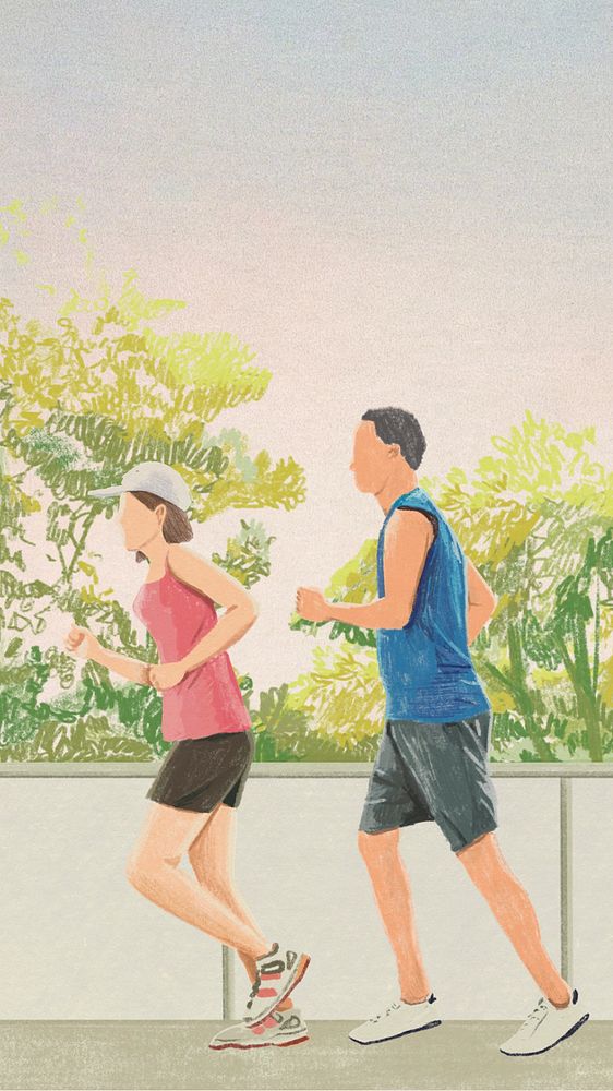 People running illustration iPhone wallpaper, editable design