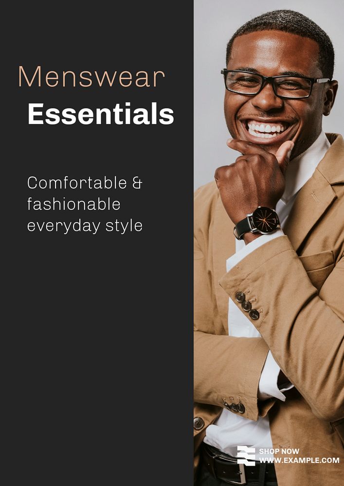 Menswear essentials poster template, editable text & design