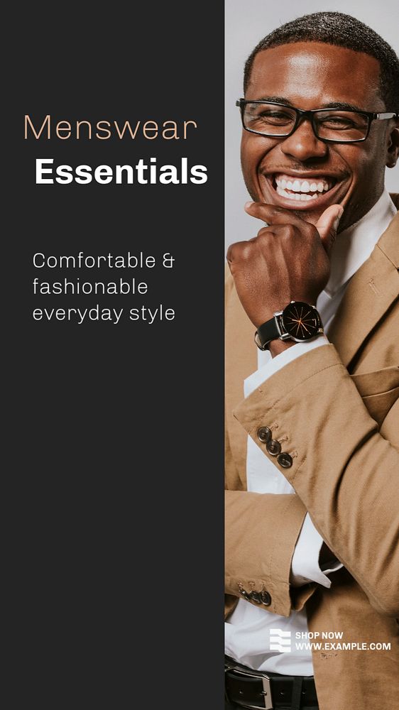 Menswear essentials Instagram story template, editable text