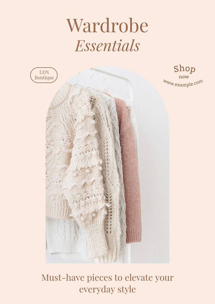 Wardrobe essentials poster template, editable text & design