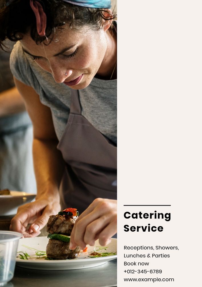 Catering service poster template, editable text & design