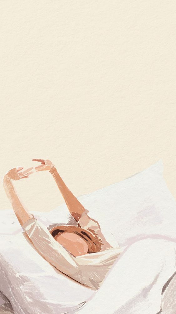 Woman waking up illustration iPhone wallpaper, editable design