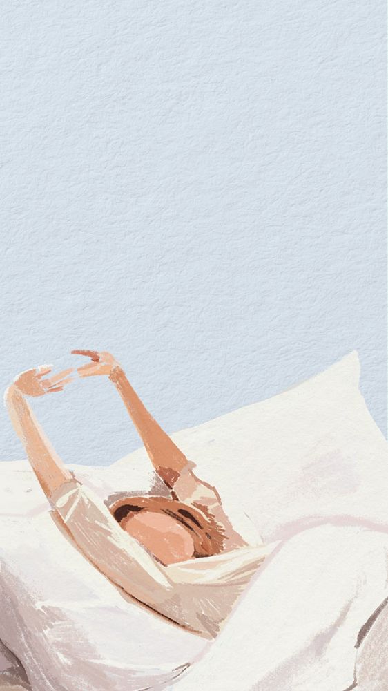 Woman waking up phone wallpaper, editable design