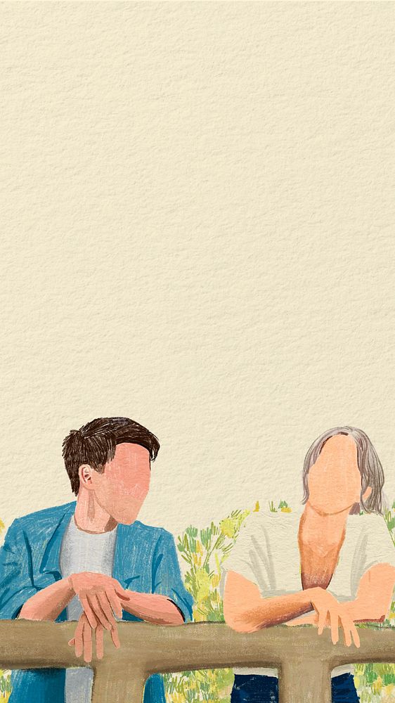 Couple chatting illustration android wallpaper, editable design