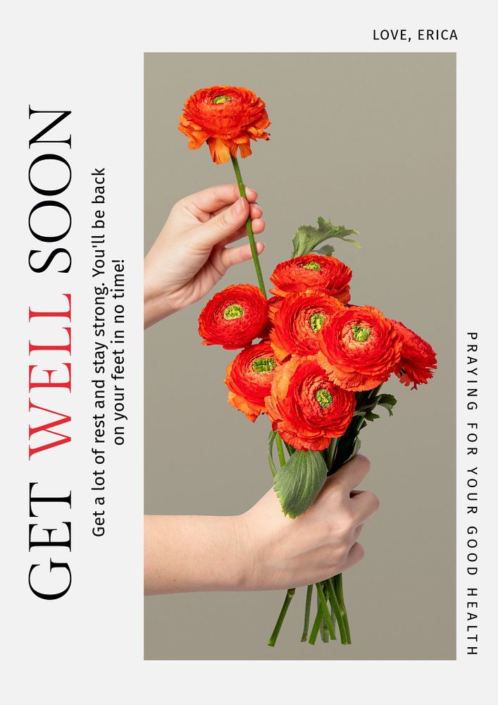 Get well soon  poster template, editable text & design