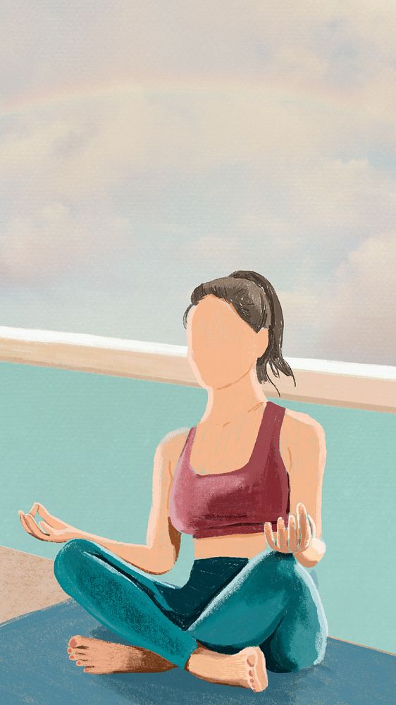iPhone wallpaper, woman doing yoga illustration, editable design