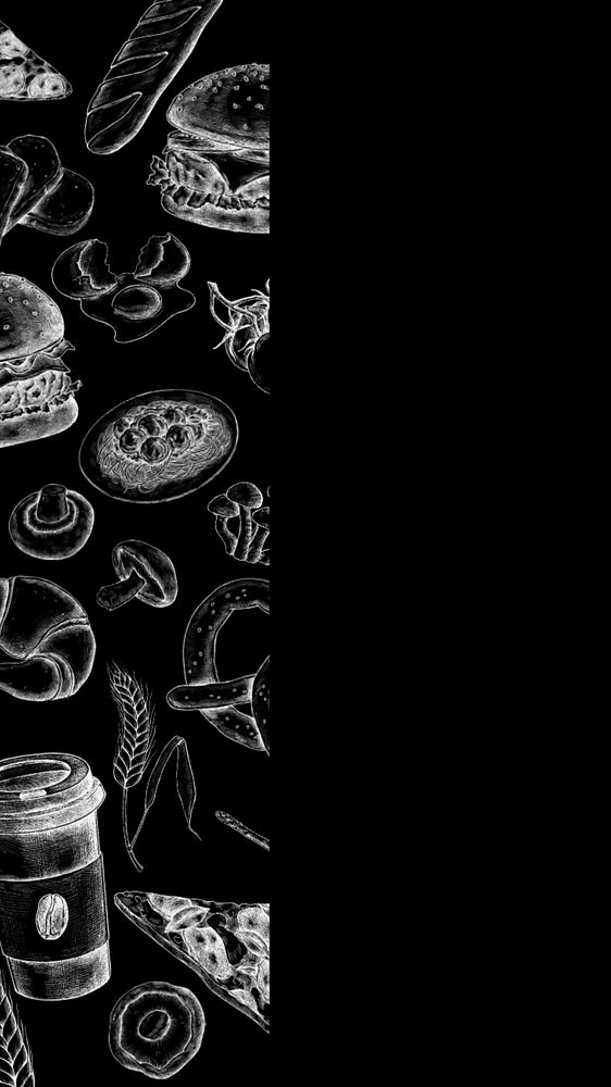 Delicious food illustration, black iPhone wallpaper, editable design