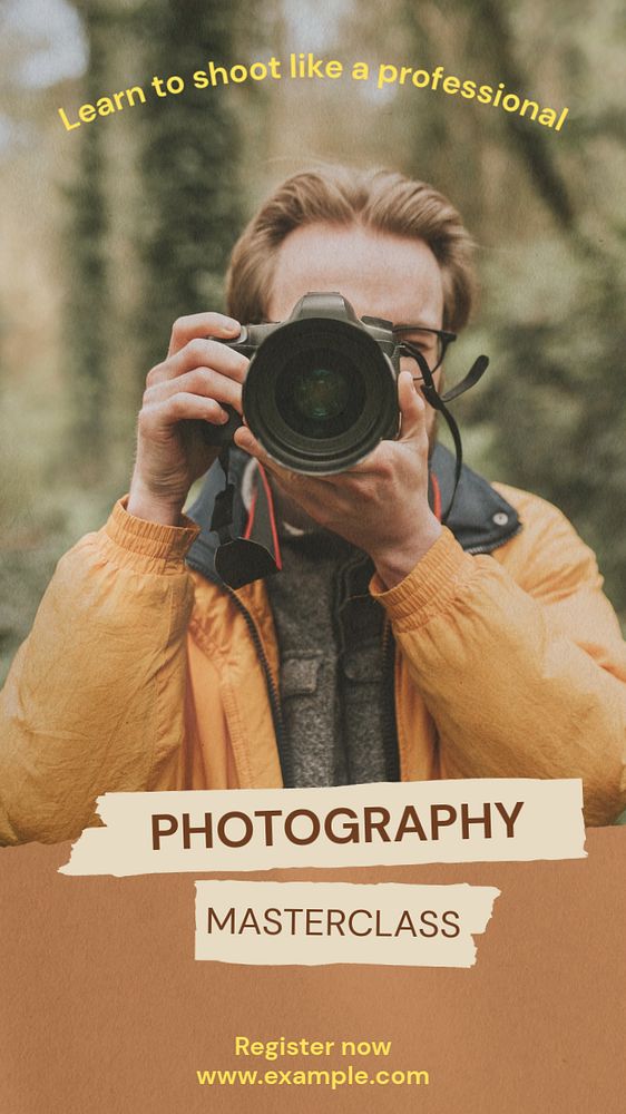 Photography masterclass  Instagram story template, editable text