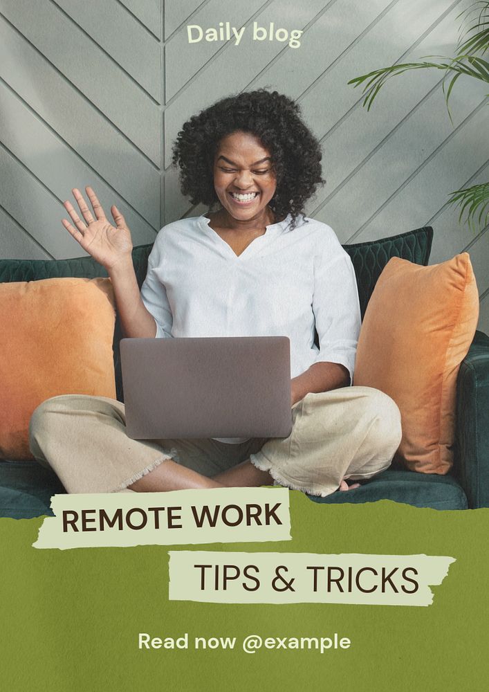 Remote work tips  poster template, editable text & design