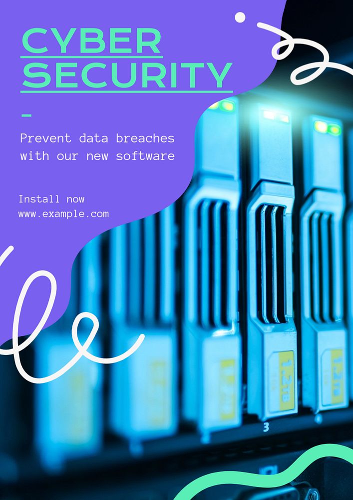 Cyber security  poster template, editable text & design