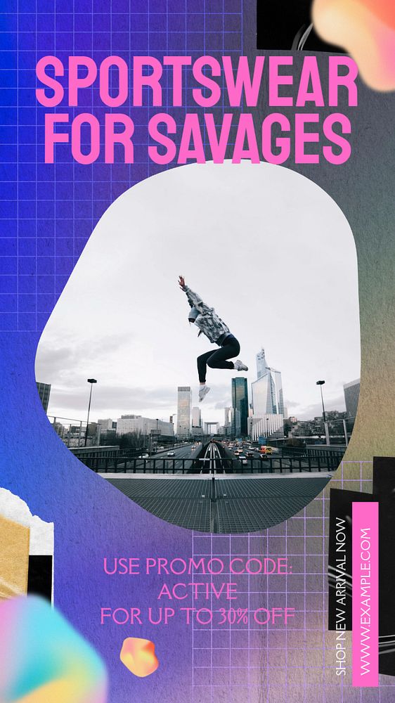 Sportswear for savages  Instagram story template, editable text