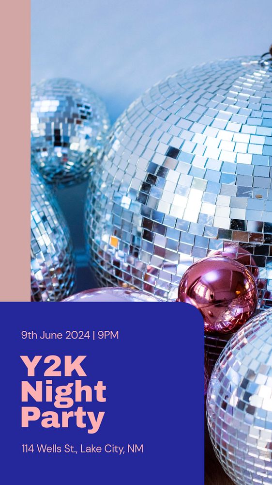 Y2K night party  Instagram story template, editable text