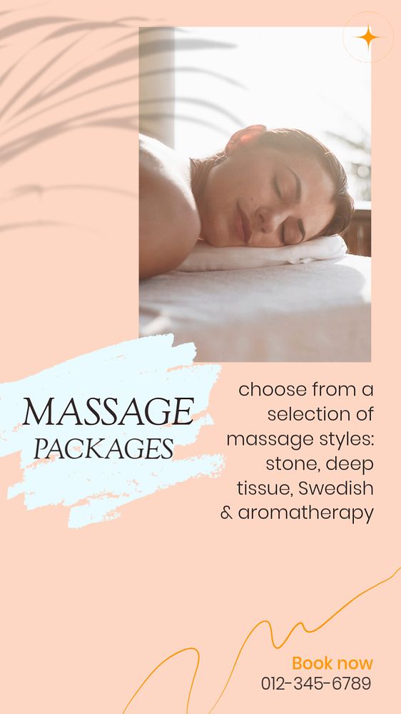 Massage packages  Instagram story template, editable text