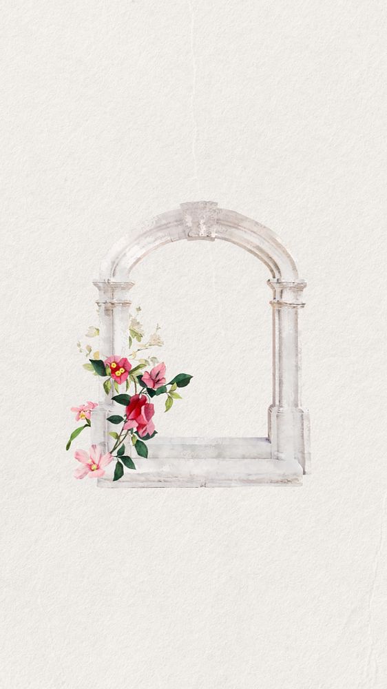 Watercolor arch window mobile wallpaper, editable remix design