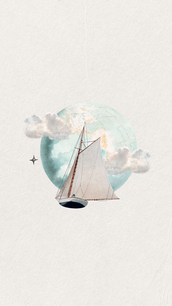 Watercolor sailboat mobile wallpaper, editable remix design