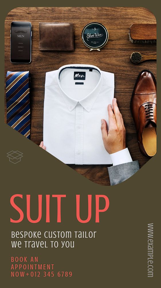 Suit tailor shop  Instagram story template, editable text