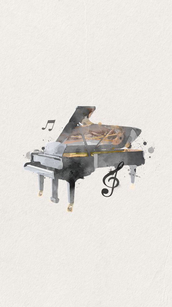 Watercolor grand piano mobile wallpaper, editable remix design