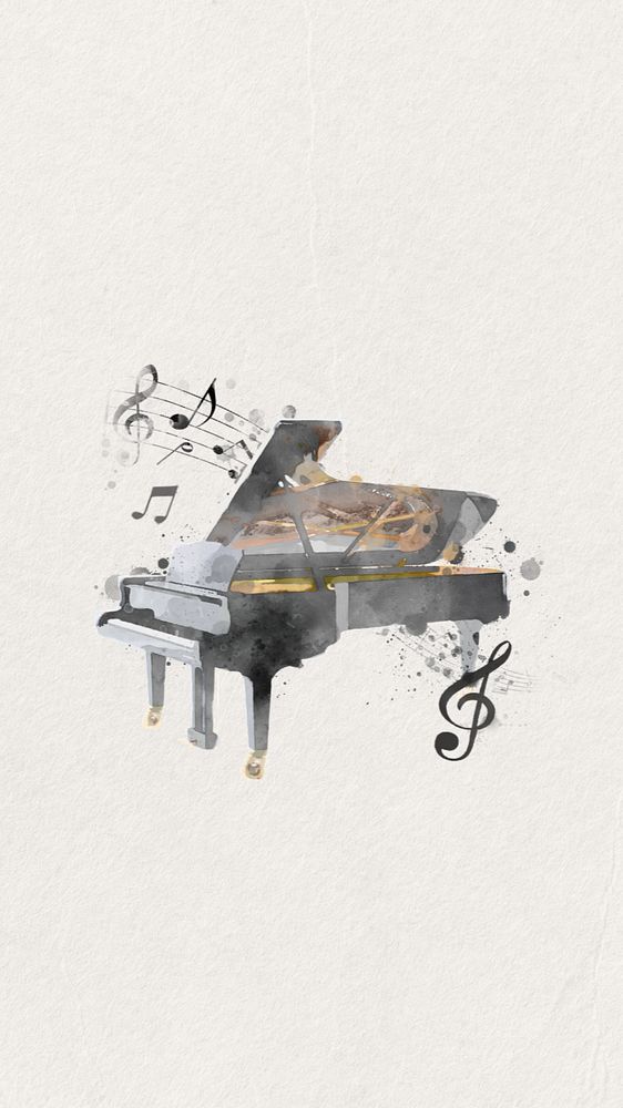 Watercolor grand piano mobile wallpaper, editable remix design