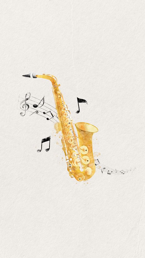 Saxophone watercolor mobile wallpaper, editable remix design