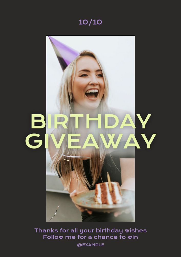 Birthday giveaway poster template, editable text & design 