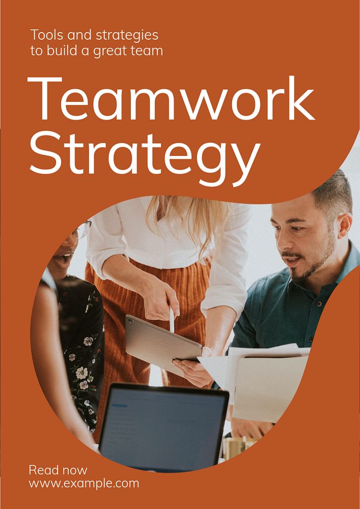 Teamwork strategy  poster template, editable text & design