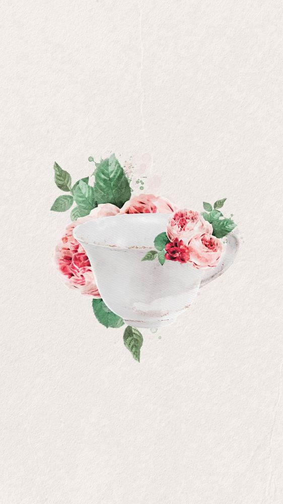 Watercolor teacup mobile wallpaper, editable remix design