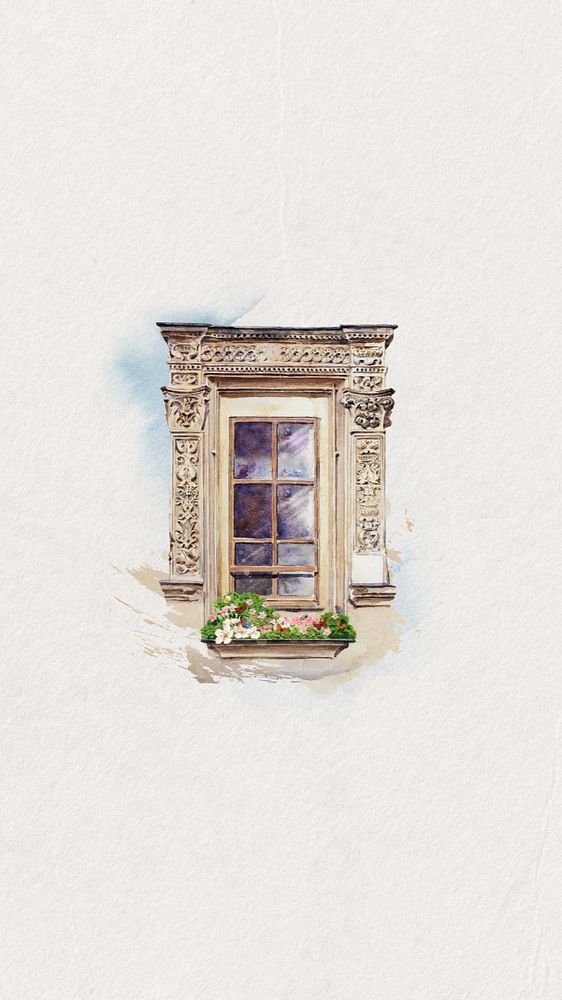 Watercolor building window mobile wallpaper, editable remix design