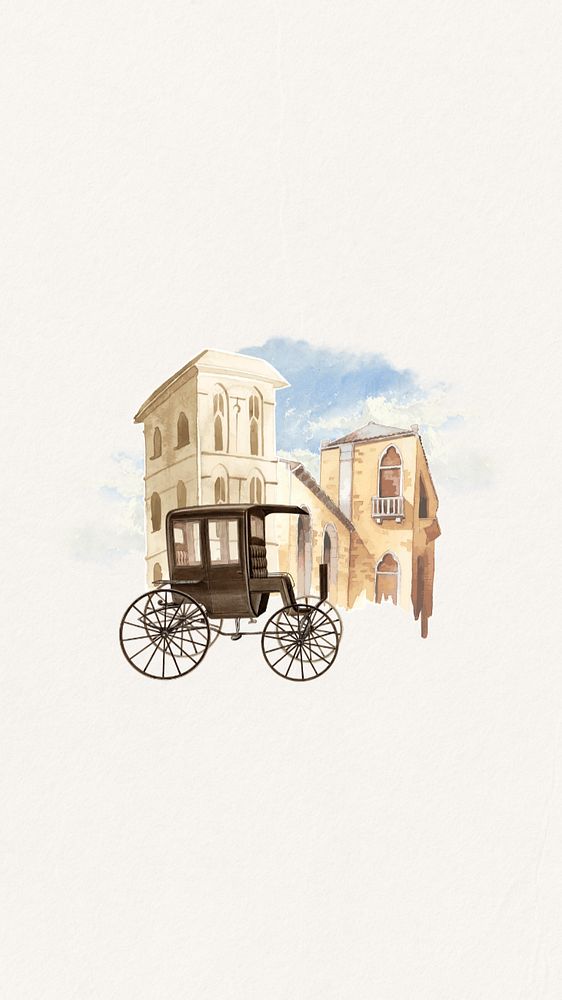 Watercolor vintage coach mobile wallpaper, editable remix design