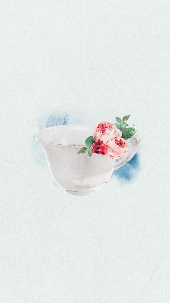 Watercolor teacup mobile wallpaper, editable remix design