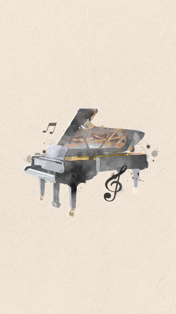 Watercolor grand piano mobile wallpaper, editable remix design