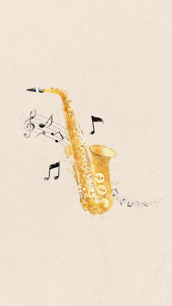 Saxophone watercolor mobile wallpaper, editable remix design