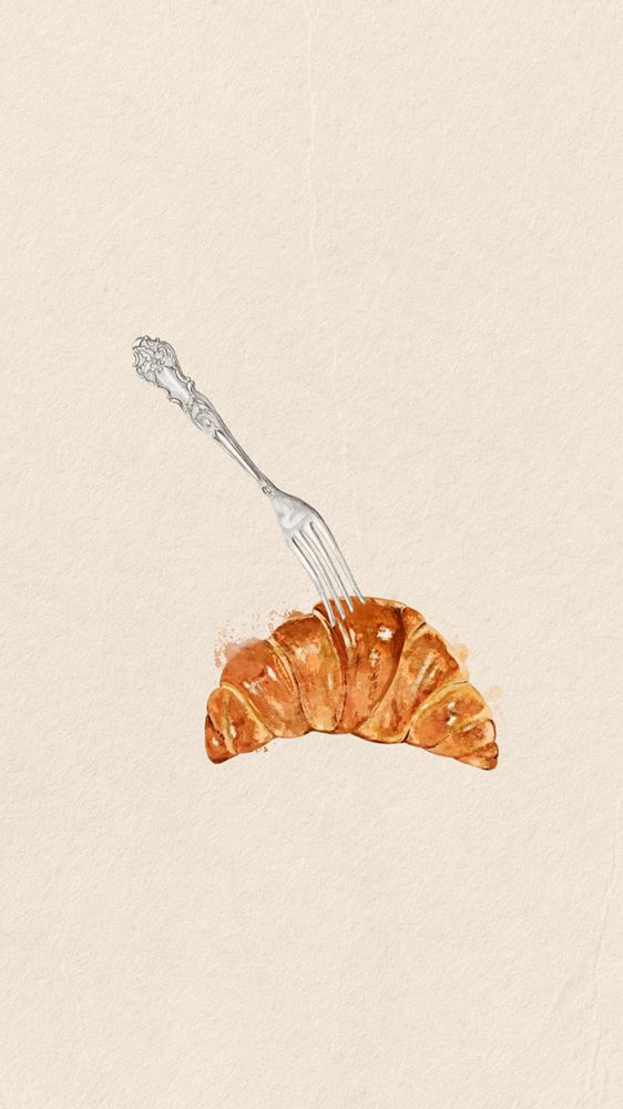 Croissant watercolor mobile wallpaper, editable remix design